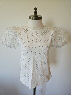 Zara White Black Polka Dot Puff Sleeve Top Size 13-14
